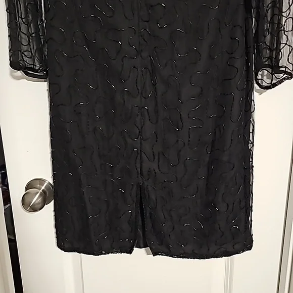 Laurence Kazar Womens Dress Vtg Sz S Beaded Black Silk Evening Zipper VG… - Picture 12 of 16